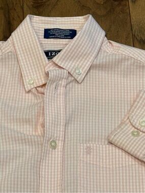 IZOD Boys Pink Gingham Button-Down  Long Sleeve Size 14 Shirt